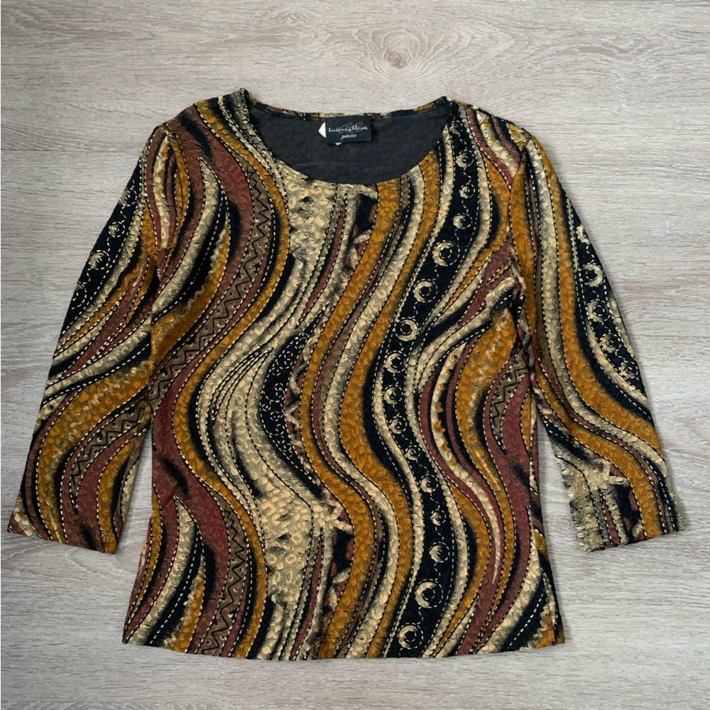 Vintage Brittany Black Textured Metallic Blouse Size PL